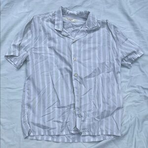 Abercrombie & Fitch Light Green and White Striped Short Sleeve Button-Down